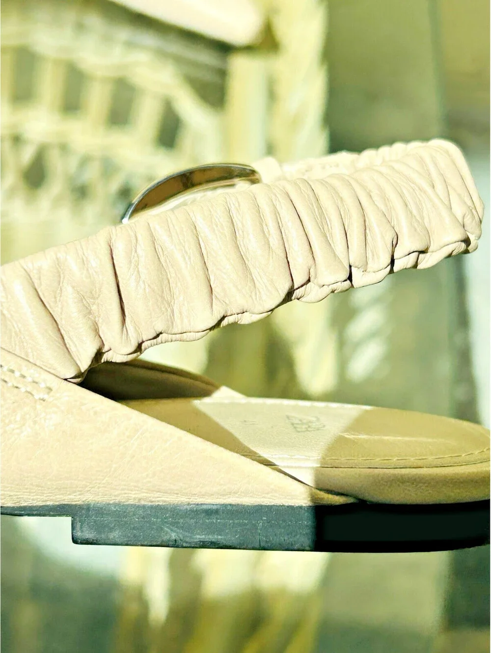 NEW ZARA Pointed Ballet Sling Back Flats Kitten Heel Taupe Leather US 10 EU 41
